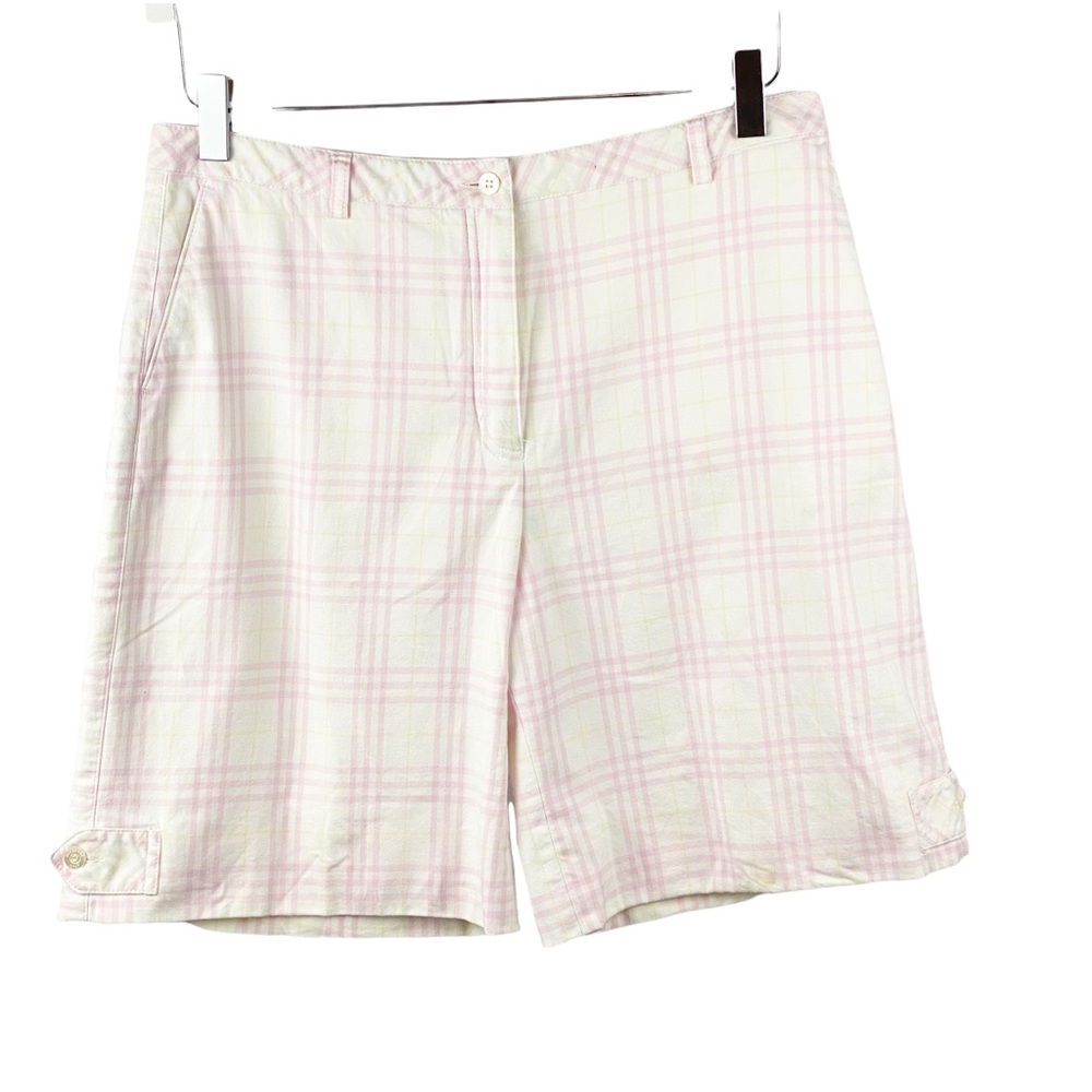 Burberry Pink White Tartan Plaid Bermuda Golf Shorts High Rise Size 8